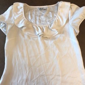 LOFT white collared short sleeve blouse size s ||